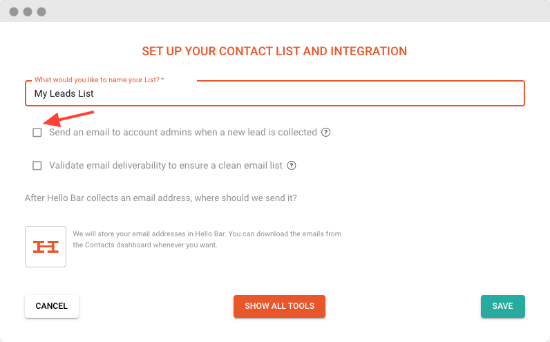 Email 12 Hello Bar New Leads Email Option